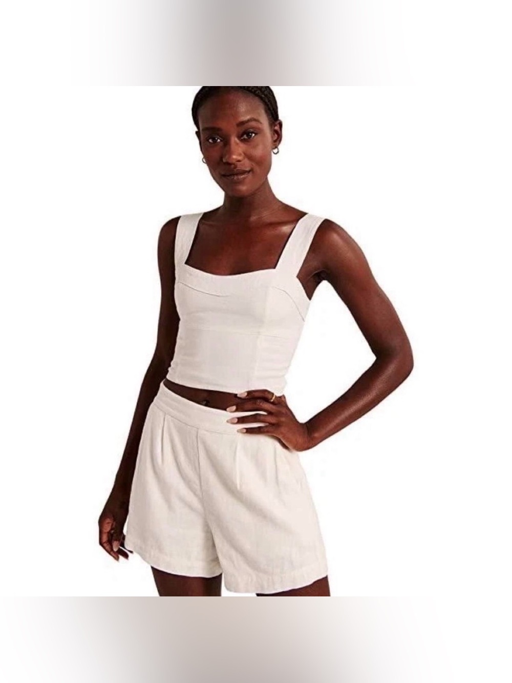 NWT Abercrombie & Fitch Square Neck Linen Crop Top – White – XL